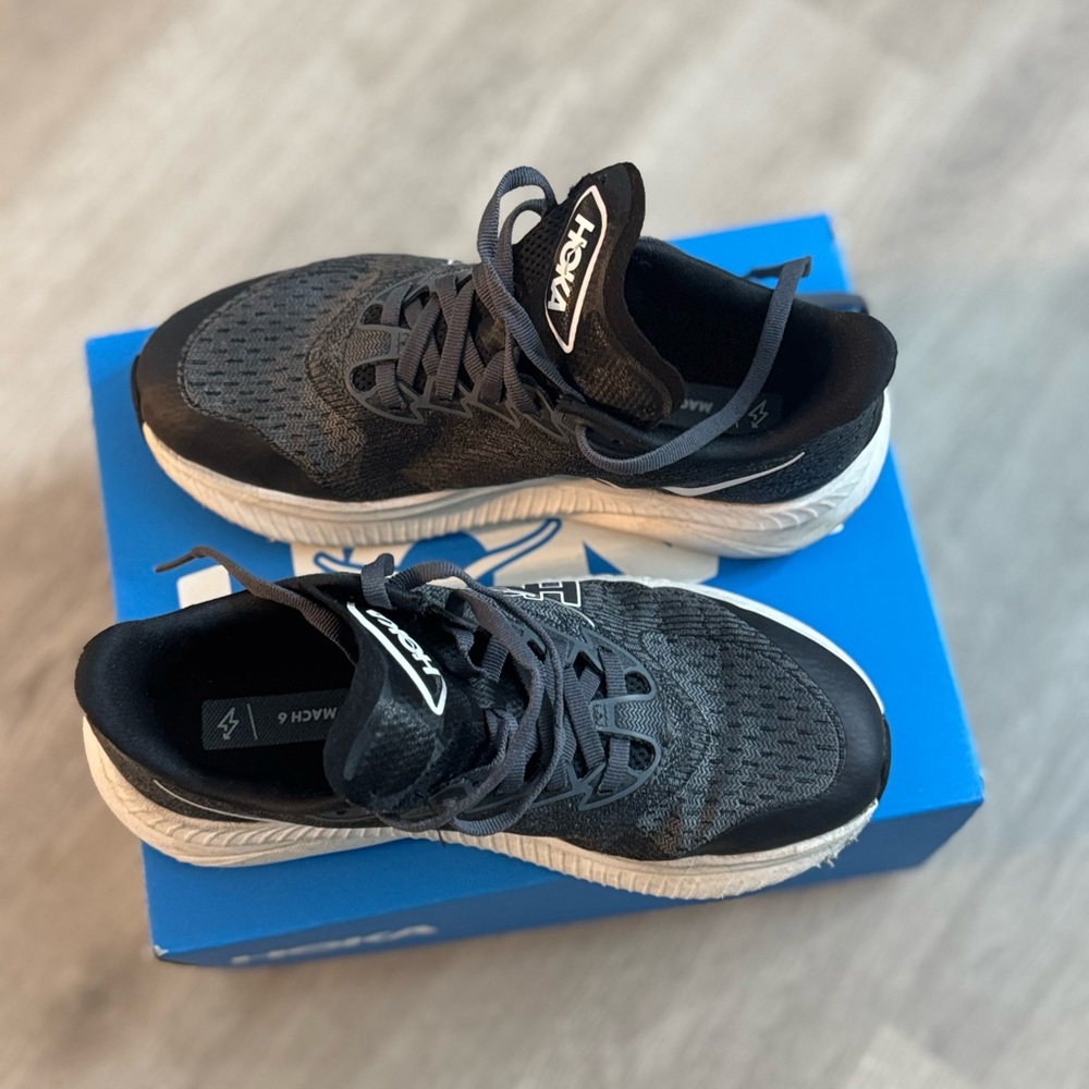Hoka Charcoal and White Athletic Sneakers